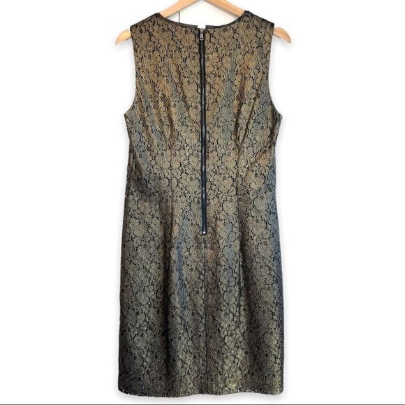 T Tahari Gold Metallic Floral Crochet Overlay Dress - Picture 5 of 7